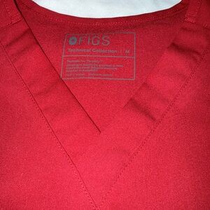 Figs V-Neck Red Blouse and pants